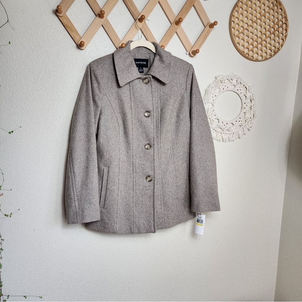 London Fog Single Breasted Coat Women's M Taupe Heather Button Up Wool N…